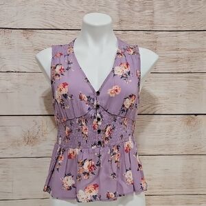 💟 Rewind Lavender Floral Button-Down Sleeveless Blouse Medium